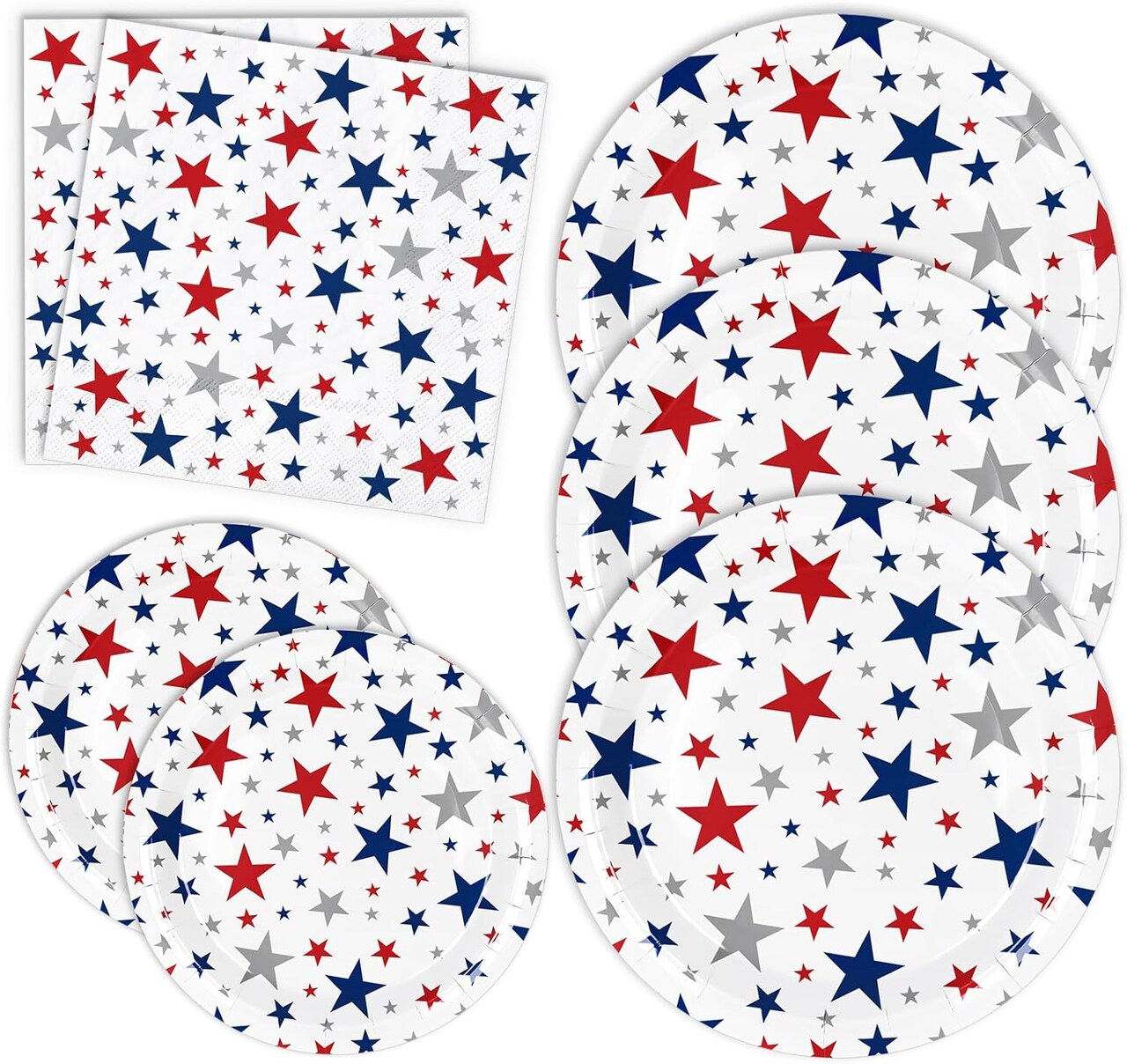 72Pcs Patriotic Party Tableware Set Red Blue Star Disposable Dinnerware 48Pcs Paper Plate 24Pcs Napkin for 4th of July Independence Day Party Supplies Table Decor